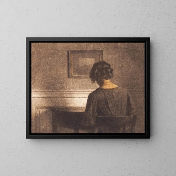 Ung flicka vid ett semi-cirkulärt bord - Peter Ilsted — inramlat konstverk på väggen