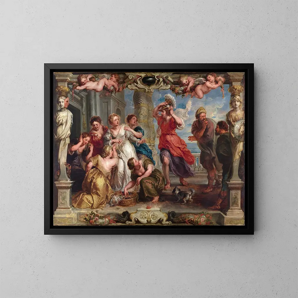 Achille upptäckt av Ulysses bland Lycomède's döttrar - Peter Paul Rubens — inramlat konstverk på väggen