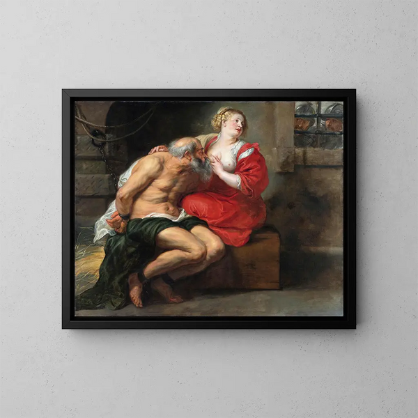 Cimon och Pero, den romerska välgörenheten - Peter Paul Rubens — inramlat konstverk på väggen
