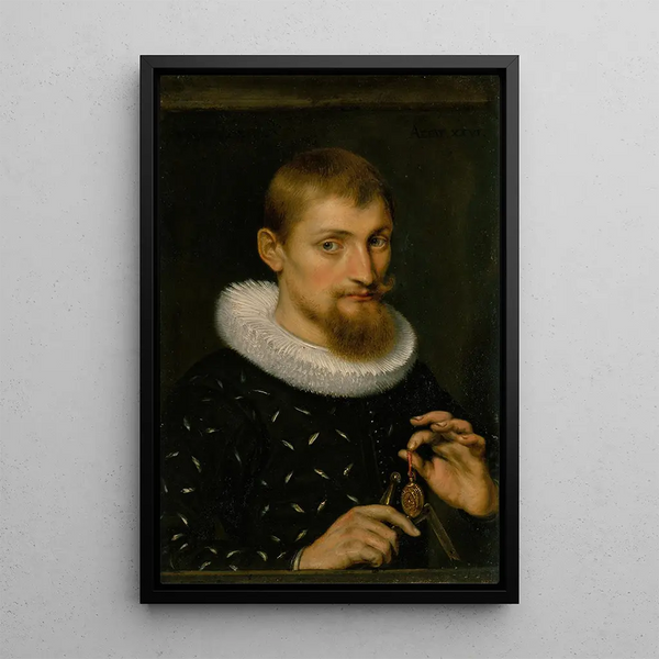 Portrait av en man möjligen arkitekt eller geograf - Peter Paul Rubens — inramlat konstverk på väggen
