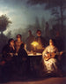 En sommarkväll vid lampan och månskenet - Petrus van Schendel — vy av konstverket