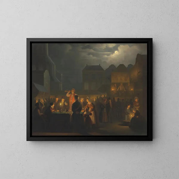 På marknaden - Petrus van Schendel — inramlat konstverk på väggen