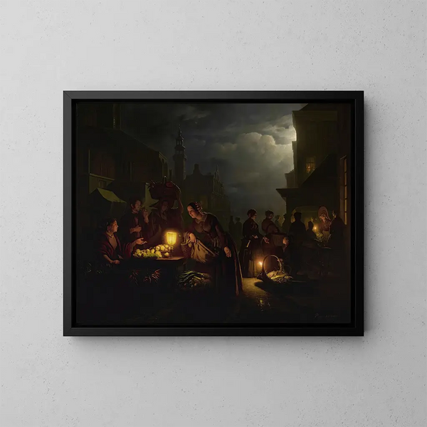 Le marché aux chandelles - Petrus van Schendel — inramlat konstverk på väggen