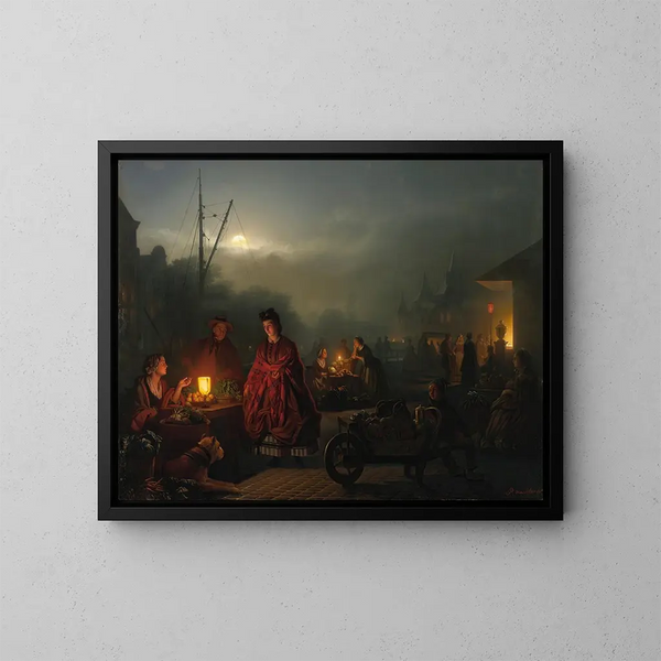Le marché nocturne - Petrus van Schendel — inramlat konstverk på väggen