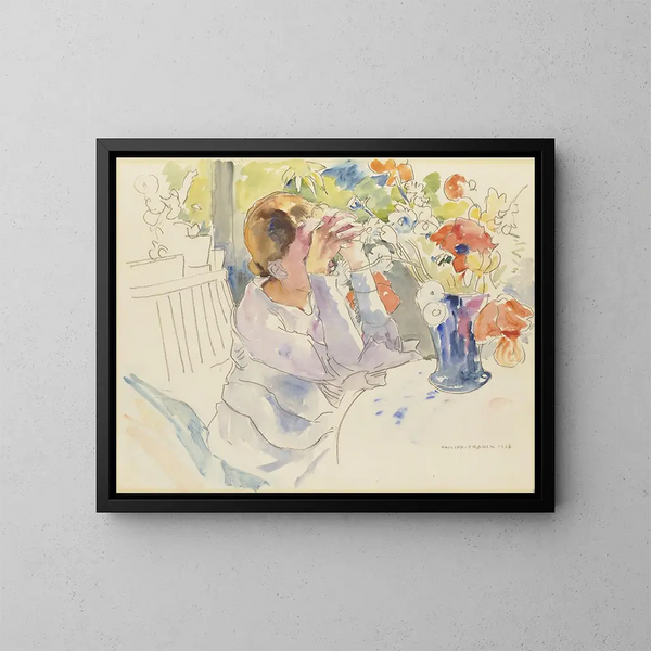 kvinna med en bukett blommor - Philipp Franck — inramlat konstverk på väggen