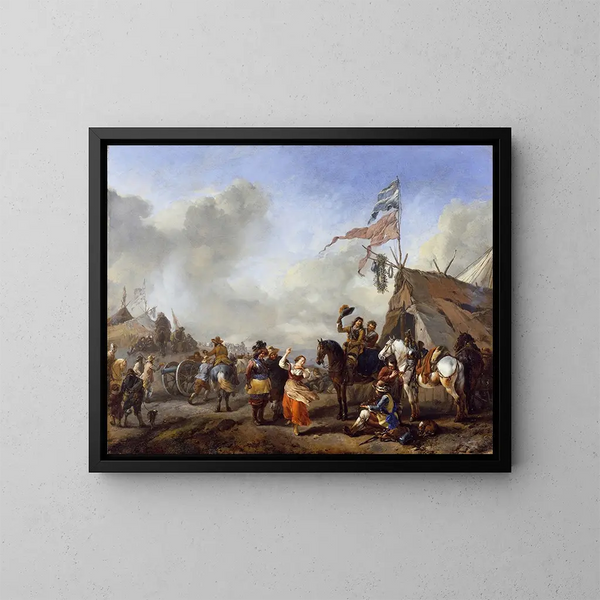 En lägerscen - Philips Wouwerman — inramlat konstverk på väggen