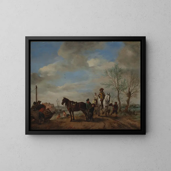 En man och en kvinna till häst - Philips Wouwerman — inramlat konstverk på väggen