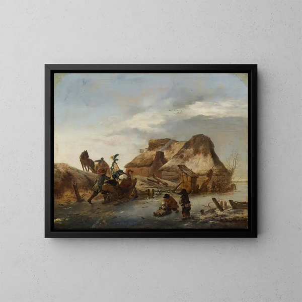 En adelsvagn på isen - Philips Wouwerman — inramlat konstverk på väggen