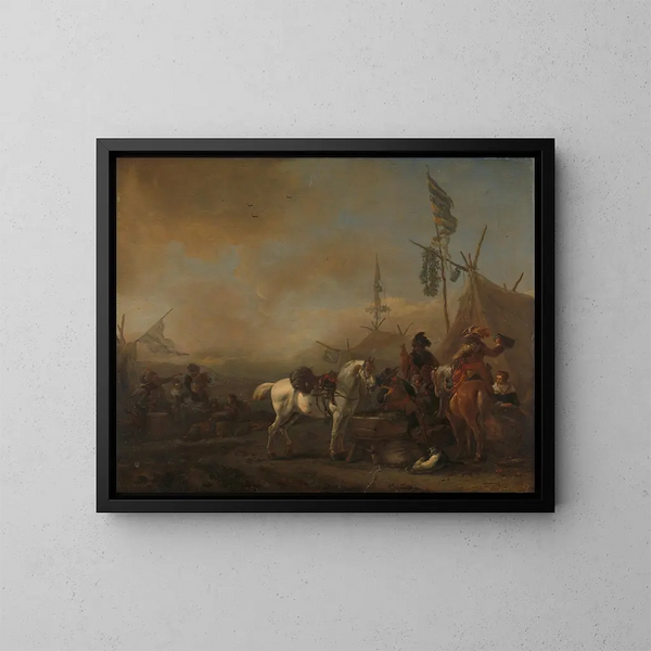 En militärläger - Philips Wouwerman — inramlat konstverk på väggen