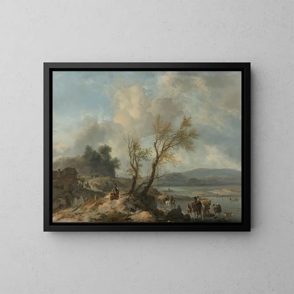 Landskapsmålning med en sandstig vid en flod - Philips Wouwerman — inramlat konstverk på väggen
