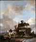 bönder på fälten, höskörd - Philips Wouwerman — vy av konstverket