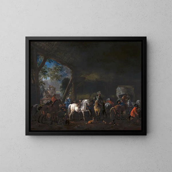 L'Arrivée à l'étable - Philips Wouwerman — inramlat konstverk på väggen