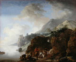 Voyageurs attendant un ferry - Philips Wouwerman — vy av konstverket