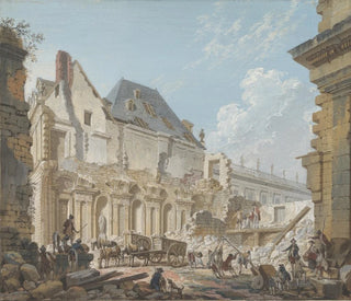rivningen av den gamla vestibulen vid Palais-Royal i Paris - Pierre-Antoine Demachy — vy av konstverket