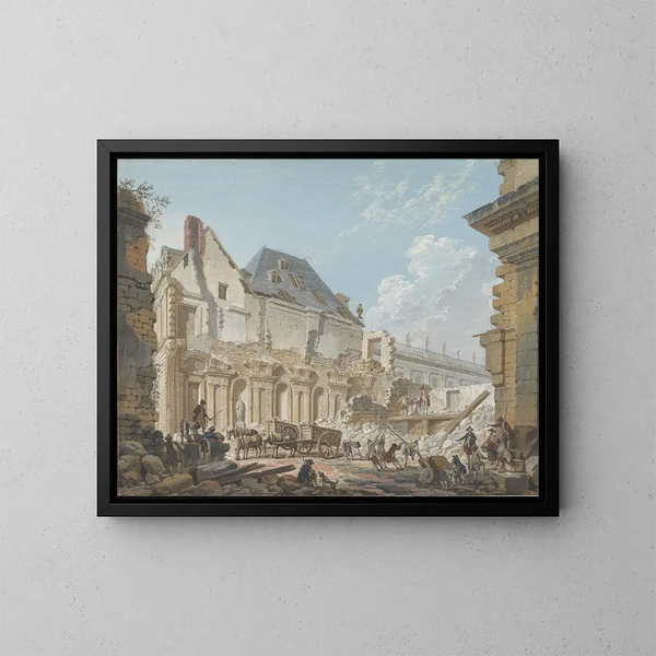 rivningen av den gamla vestibulen vid Palais-Royal i Paris - Pierre-Antoine Demachy — inramlat konstverk på väggen