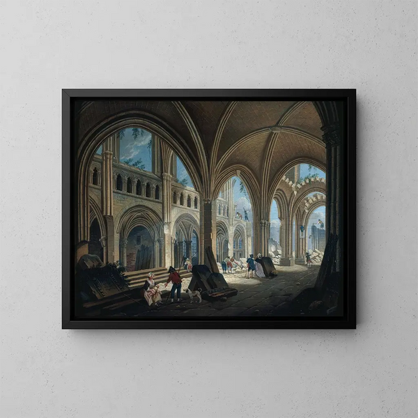 rivningen av Saint-Jean-en-Grève-kyrkan 1800 - Pierre-Antoine Demachy — inramlat konstverk på väggen
