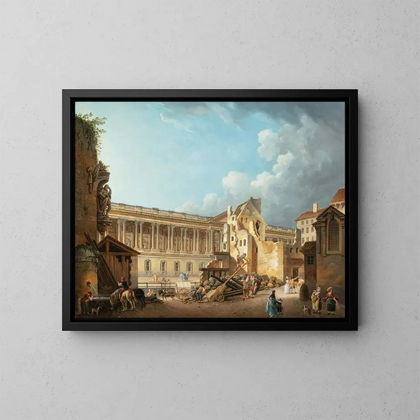 Le dégagement de la colonnade du Louvre lors de la démolition des ruines de l'Hôtel du Petit Bourbon - Pierre-Antoine Demachy — inramlat konstverk på väggen