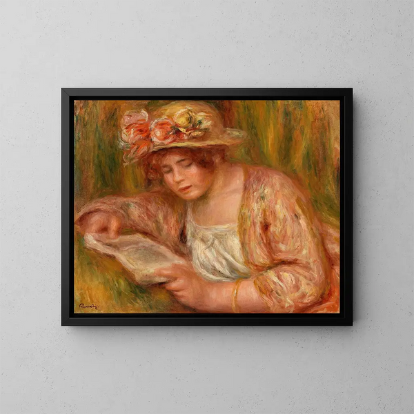 Andre en chapeau lisant - Pierre-Auguste Renoir — inramlat konstverk på väggen