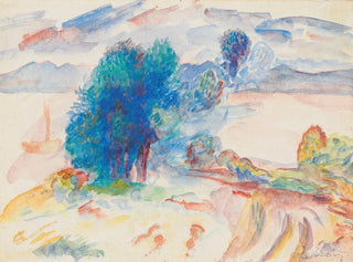 Träd vid vattnet och segelbåt - Pierre-Auguste Renoir — vy av konstverket