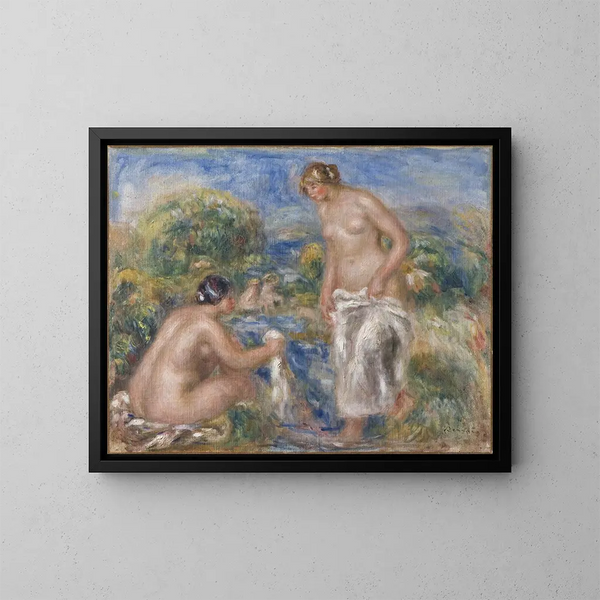 Kvinnor i badet - Pierre-Auguste Renoir — inramlat konstverk på väggen