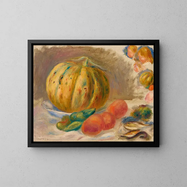 Komposition med meloner och tomater - Pierre-Auguste Renoir — inramlat konstverk på väggen