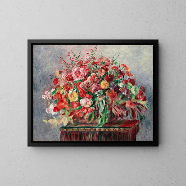 Korg med blommor - Pierre-Auguste Renoir — inramlat konstverk på väggen