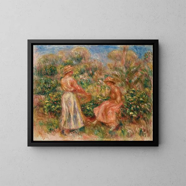 två kvinnor i trädgården i Cagnes - Pierre-Auguste Renoir — inramlat konstverk på väggen