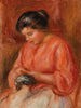 Girl Darning Femme reprisant - Pierre-Auguste Renoir — vy av konstverket