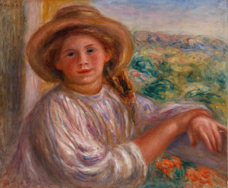 Ung kvinna på balkongen, Cagnes - Pierre-Auguste Renoir — vy av konstverket