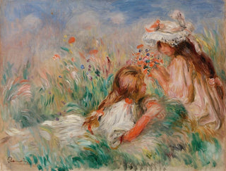Flickor i gräset som arrangerar en bukett - Pierre-Auguste Renoir — vy av konstverket