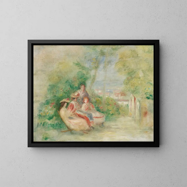 unga kvinnor i en trädgård - Pierre-Auguste Renoir — inramlat konstverk på väggen