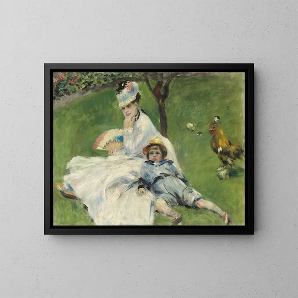 Madame Monet et son fils - Pierre-Auguste Renoir — inramlat konstverk på väggen