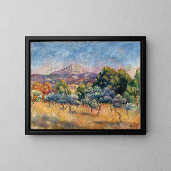 Mont Sainte-Victoire - Pierre-Auguste Renoir — inramlat konstverk på väggen