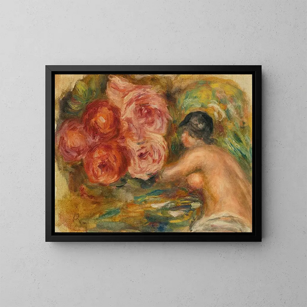 Rosor och studie av Gabrielle - Pierre-Auguste Renoir — inramlat konstverk på väggen