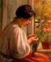 Couturière à la fenêtre - Pierre-Auguste Renoir — vy av konstverket