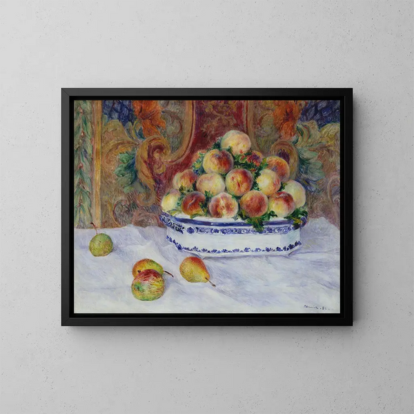 Naturtavla med persikor - Pierre-Auguste Renoir — inramlat konstverk på väggen