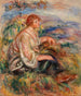 Woman in Tulle Blouse and Black Skirt Femme en blouse de tulle et en jupe noire dans un paysage - Pierre-Auguste Renoir — vy av konstverket