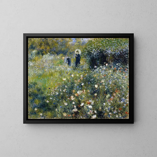 kvinna med paraply i en trädgård - Pierre-Auguste Renoir — inramlat konstverk på väggen