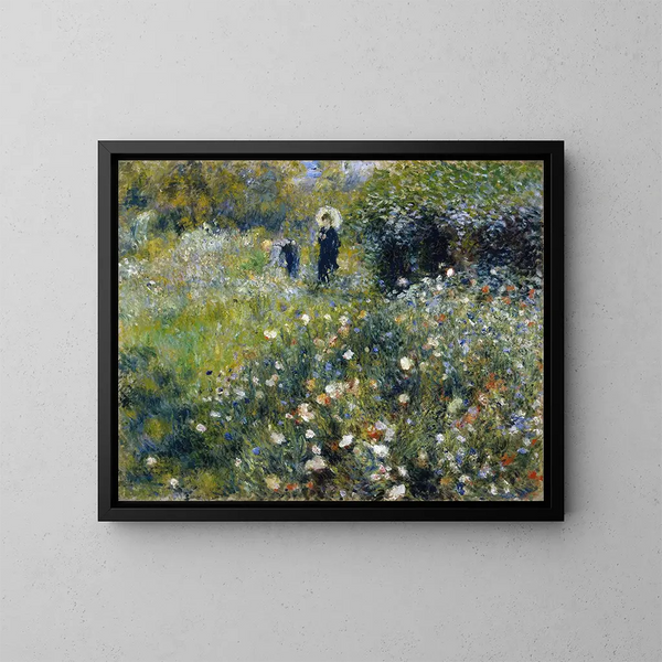 kvinna med paraply i en trädgård - Pierre-Auguste Renoir — inramlat konstverk på väggen