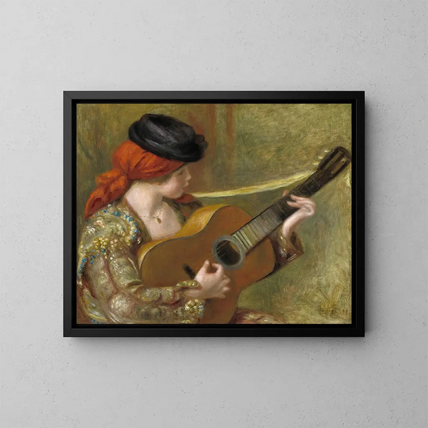 ung spansk kvinna med gitarr - Pierre-Auguste Renoir — inramlat konstverk på väggen