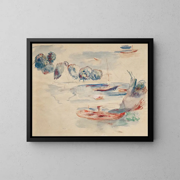 Studier av båtar - Pierre-Auguste Renoir — inramlat konstverk på väggen