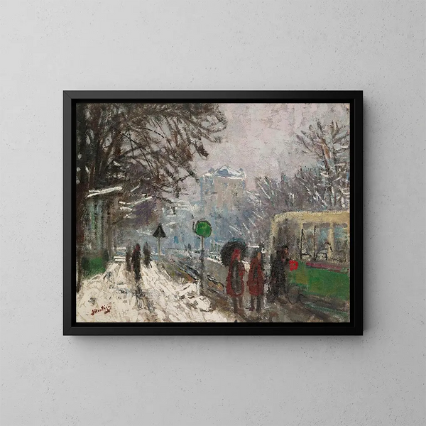 Boulevard Bineau under snön - Pierre-Eugène Montzin — inramlat konstverk på väggen