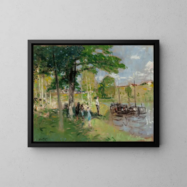 Péniches à Saint-Mammes - Pierre-Eugène Montzin — inramlat konstverk på väggen