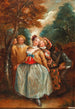 En scen ur Commedia dell'Arte med Colombine, Arlequin och Pierrot - Pierre Antoine Quillard — vy av konstverket