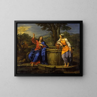 Le Christ et la femme de Samarie - Pierre Mignard — inramlat konstverk på väggen