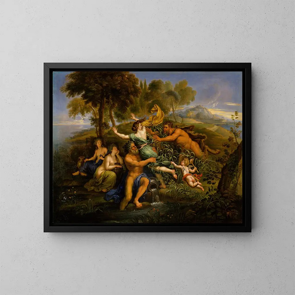 Pan och Syrinx - Pierre Mignard — inramlat konstverk på väggen