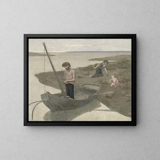 Den fattige fiskaren - Pierre Puvis de Chavannes — inramlat konstverk på väggen