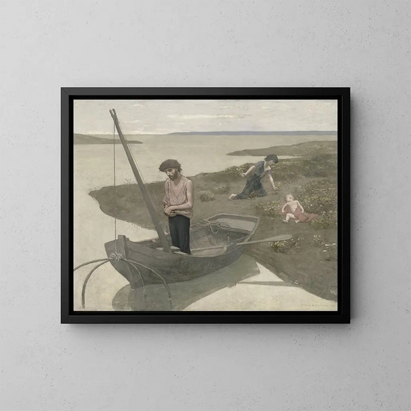 Den fattige fiskaren - Pierre Puvis de Chavannes — inramlat konstverk på väggen