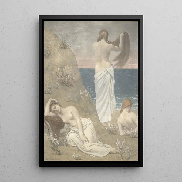 unga flickor vid havet - Pierre Puvis de Chavannes — inramlat konstverk på väggen