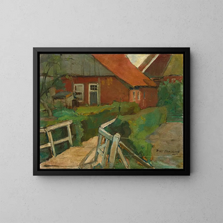 jordbruksbyggnad med bro - Piet Mondrian — inramlat konstverk på väggen